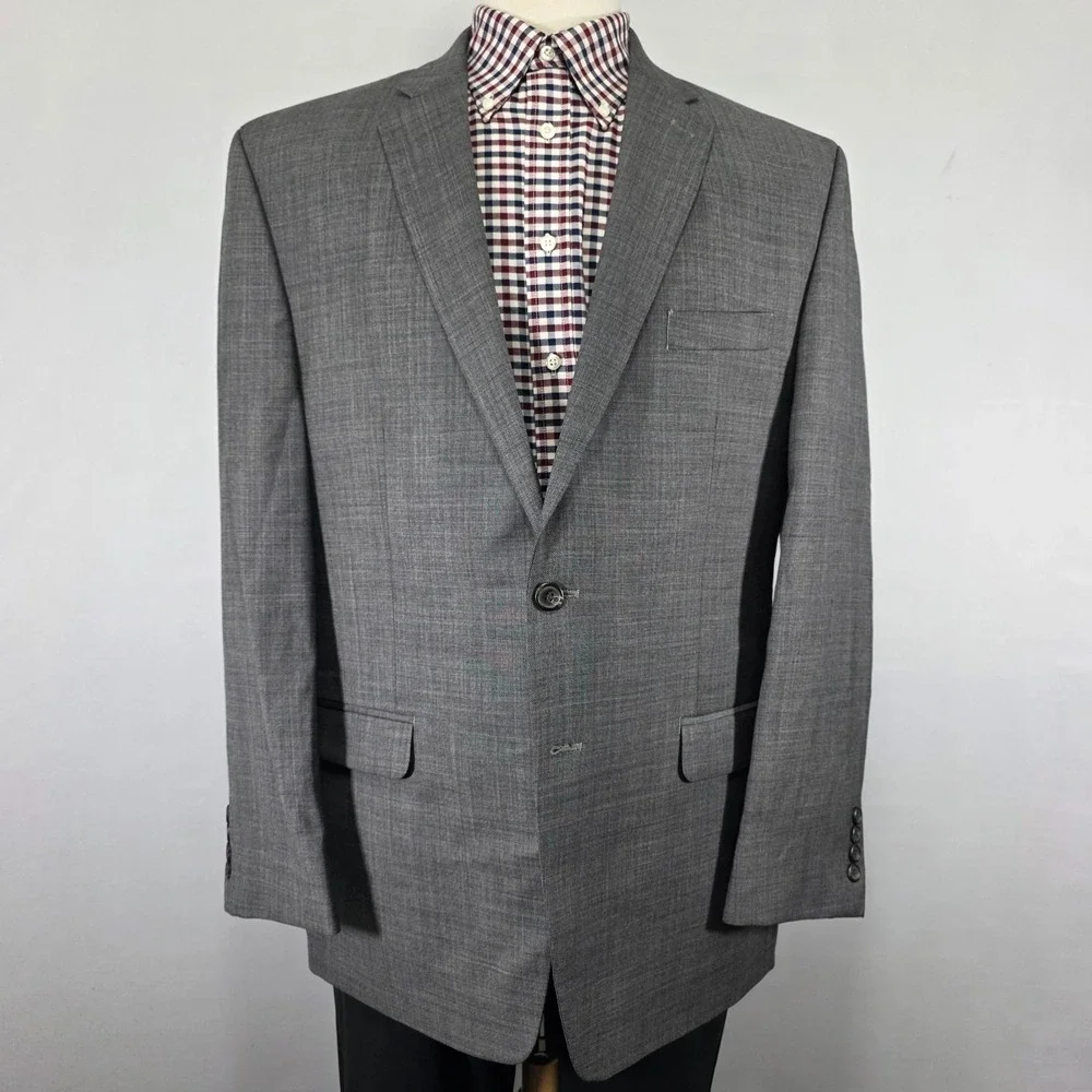 Chaps Men's‎ Sport Coat Blazer Two Button Gray Heather Sharkskin Wool 46R